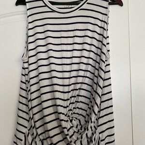 Loft Criss-Cross Tummy Striped Black Off-White Rayon Spandex Blouse XLP